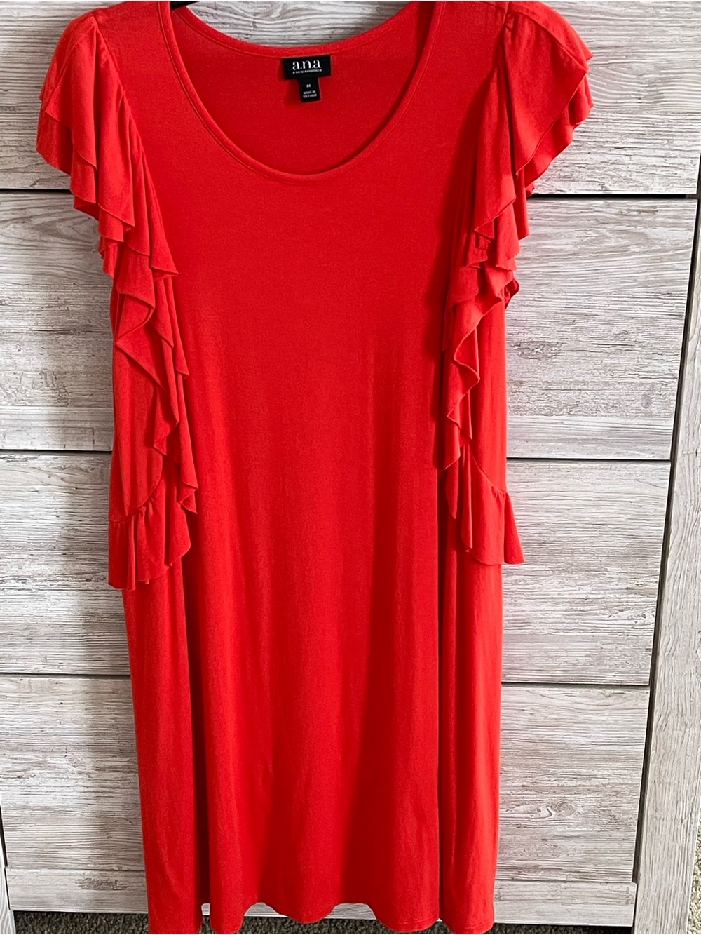 A New Approach a.n.a. coral orange ruffle sleeve shift style rayon dress medium